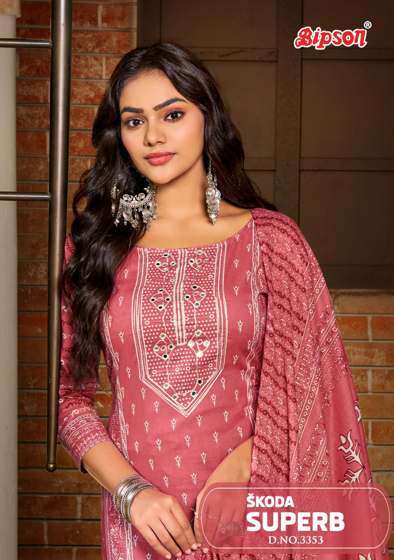 skoda superb 3353 by bipson prints hit design cotton unstitch salwar suits 