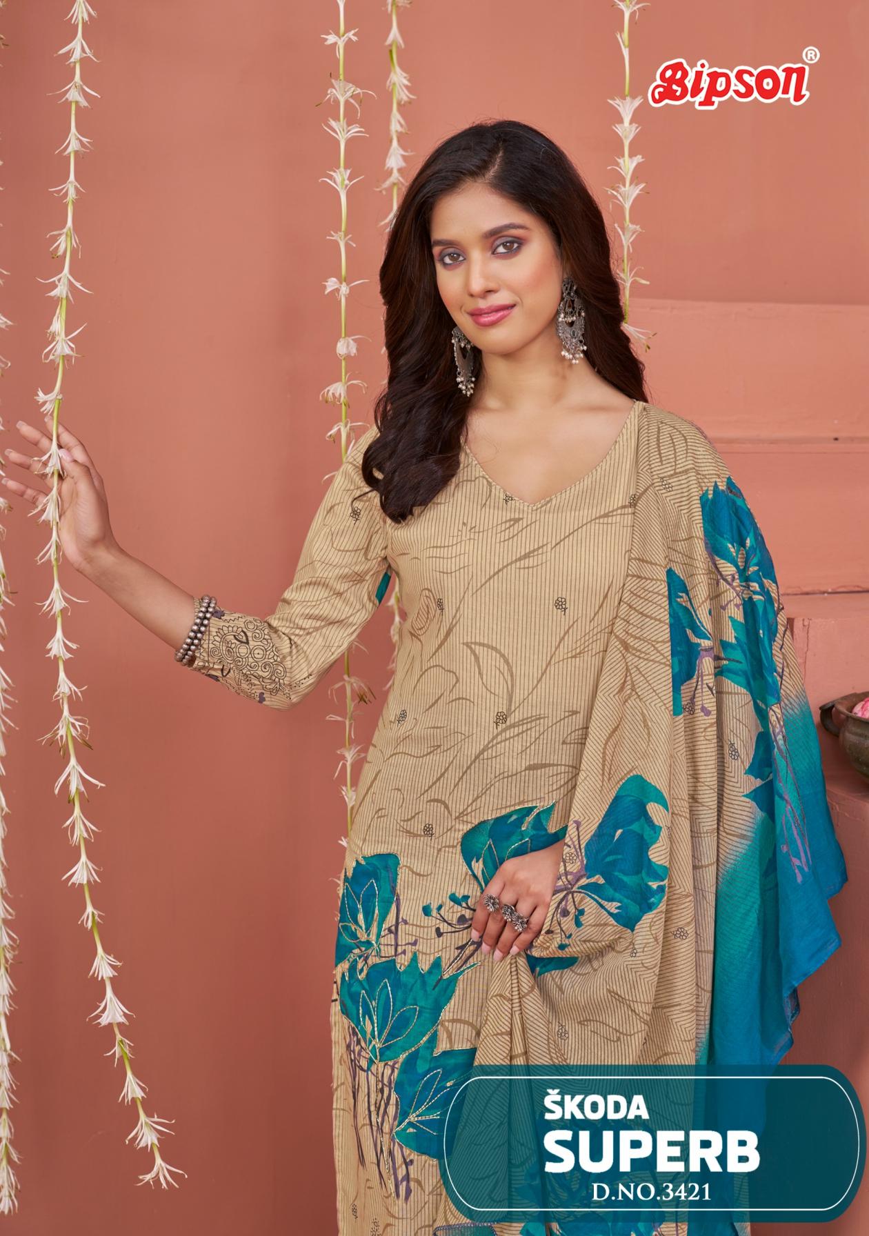 skoda superb 3421 by bipson prints cotton daily wear dress materials 