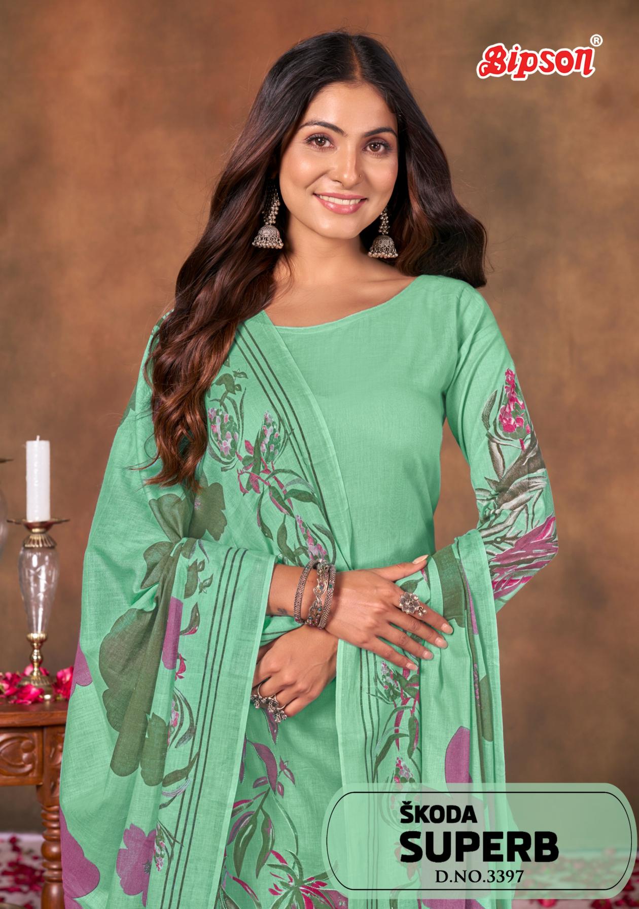 skoda superb bipson prints 3397 cotton hit design dress materials 