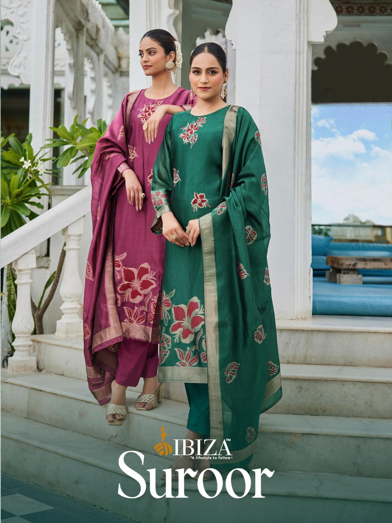 suroor by ibiza banglory silk jacquard amazing dress materials 