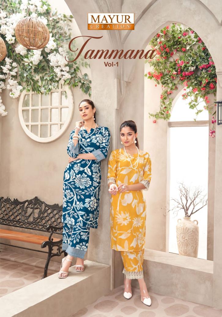 tammana vol 1 by mayur creation rayon elegance fully stitch co-ord for girls  