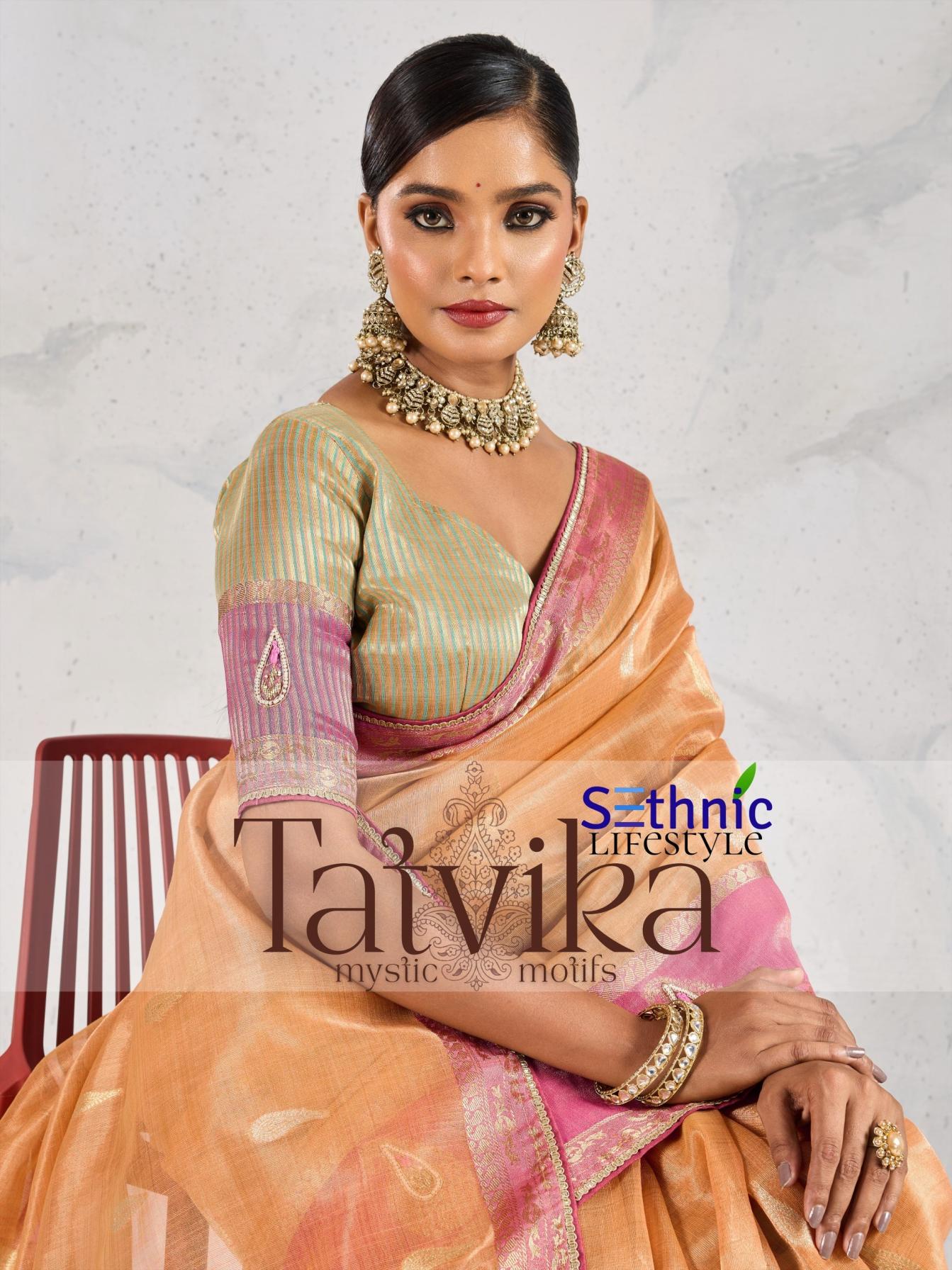 tatvika by sethnic lifestyle tissue linen gorgeous look saree online  
