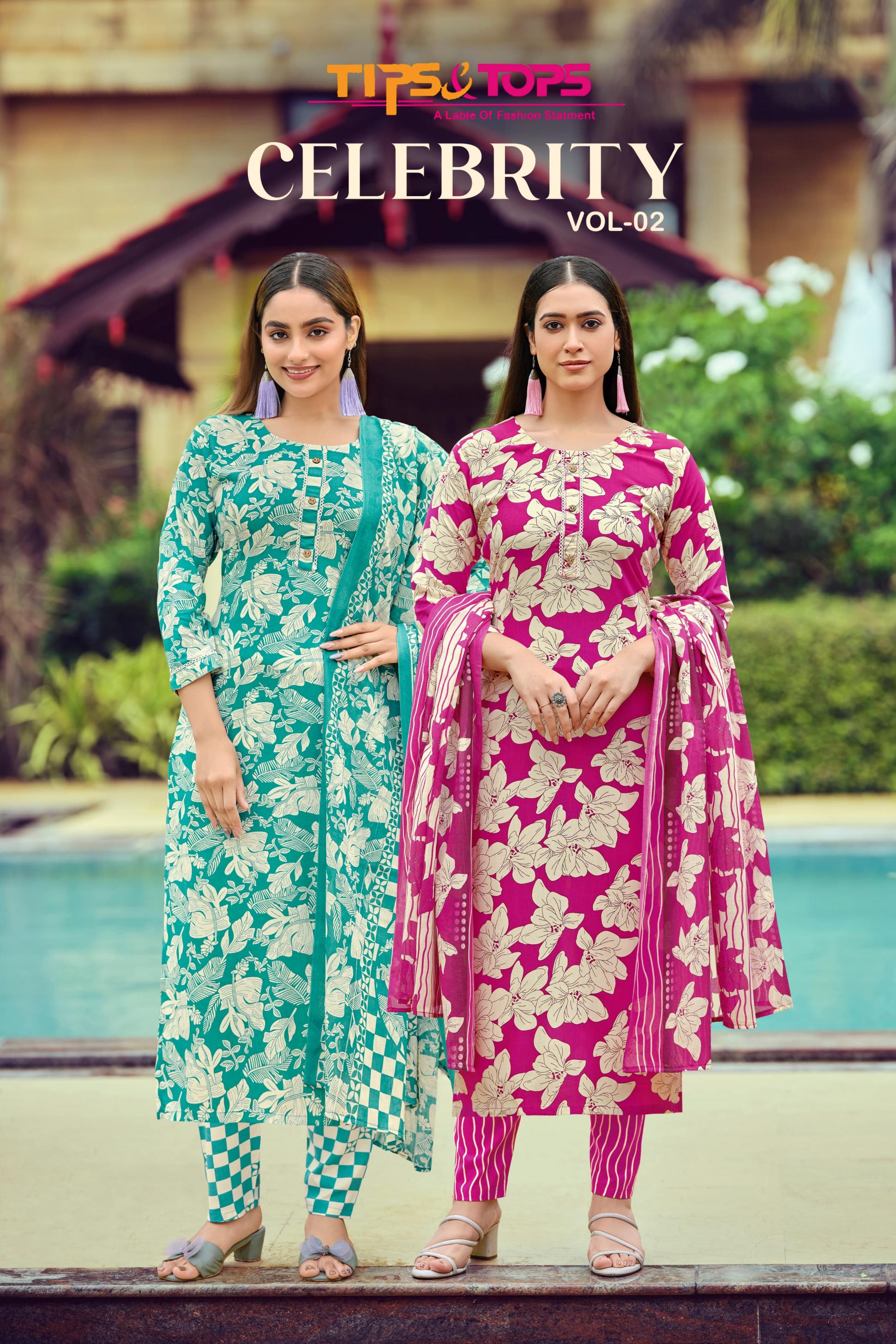 tips & tops launch celebrity vol 2 rayon readymade plus size 3pcs dress