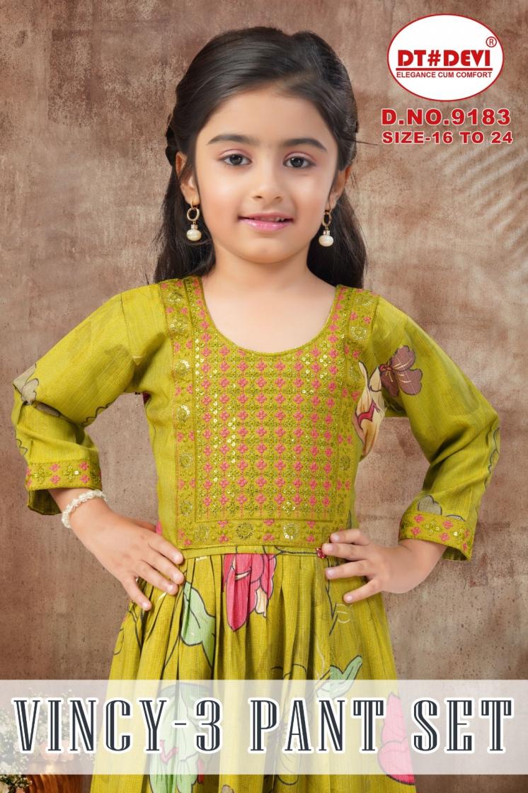 vincy vol 3 pant set by dt devi 9183 vetican print full stitch combo kids 3pcs 