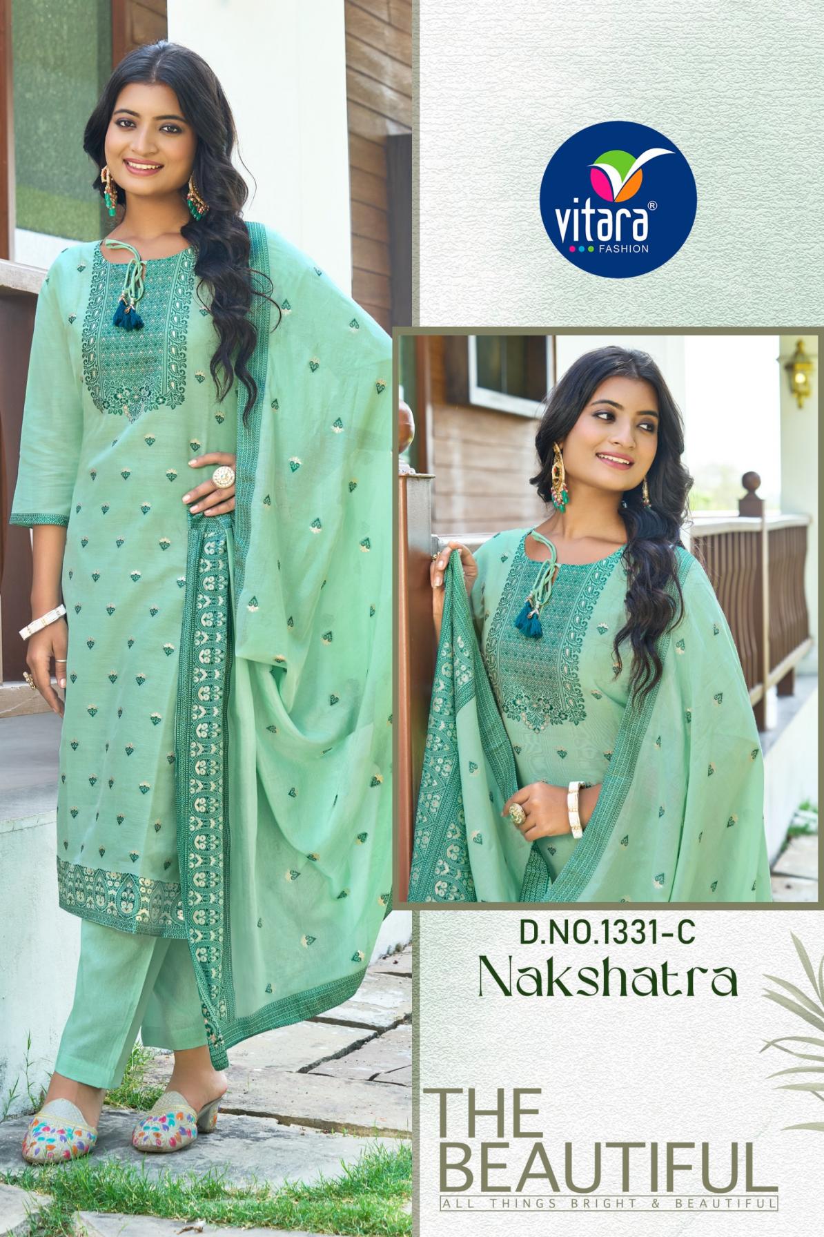 vitara fashion nakshatra elegance readymade cotton jacquard combo suit collection 