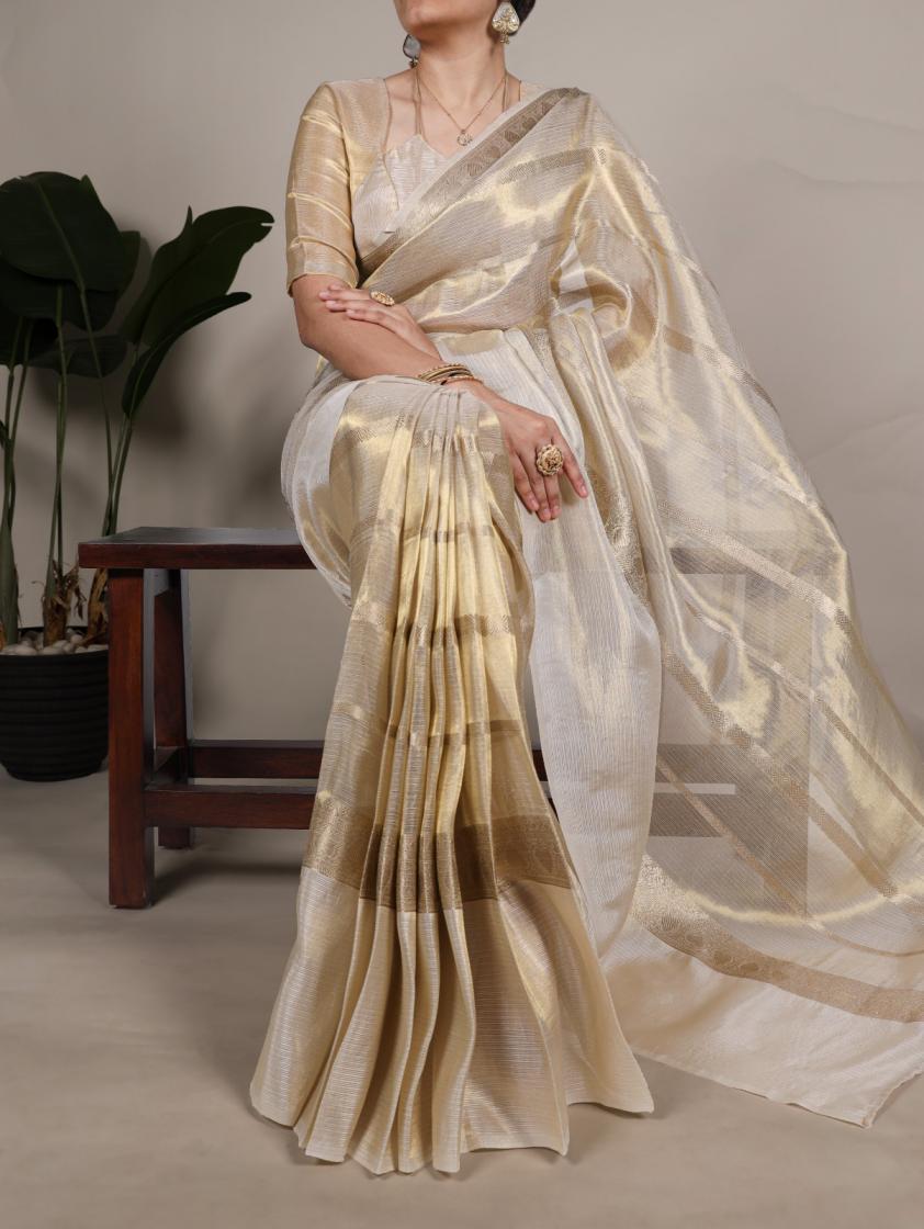 ynf7204 sahuri gold tissue zari weaving work designer saree supplier 
