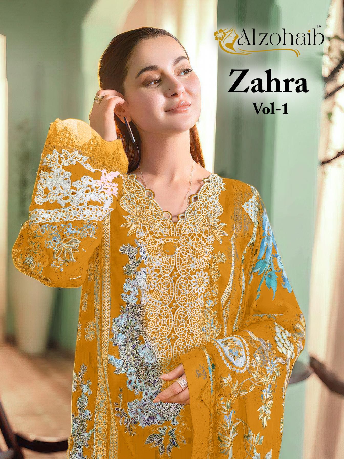 zahra vol 1 by alzohaib 1234 cotton unstitch pakistani suits 