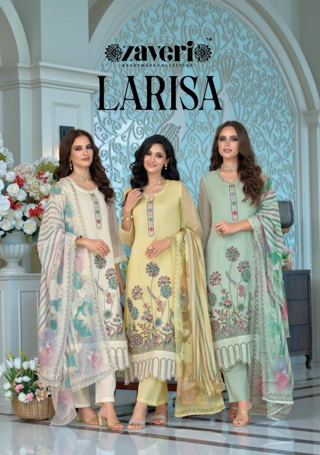 zaveri larisa organza embroidery work readymade premium 3pcs dress 