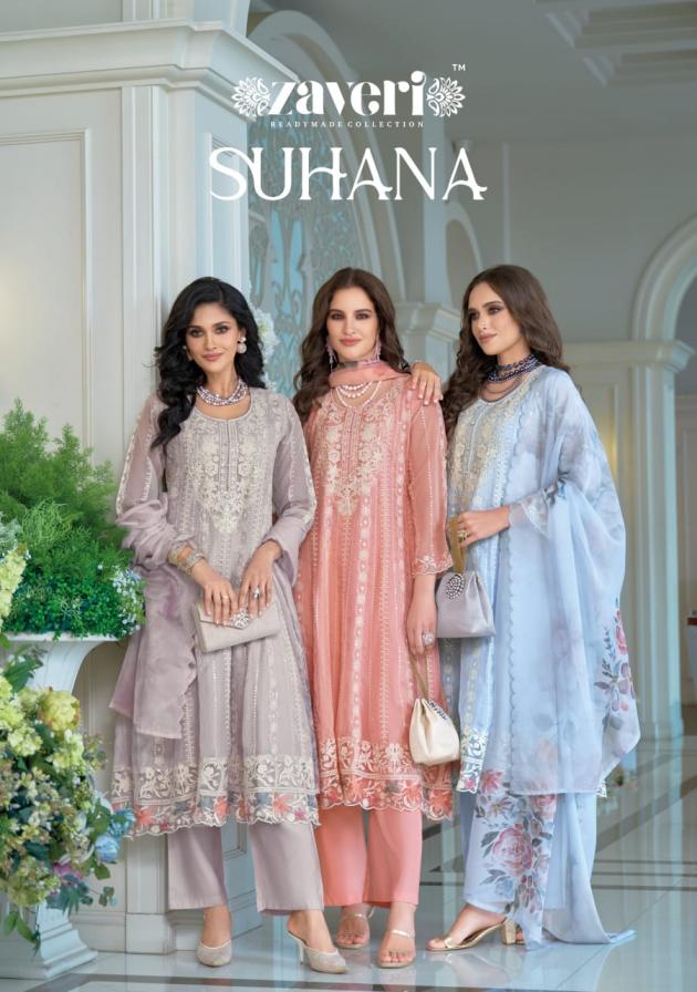 zaveri presents suhana organza readymade exclusive 3pcs dress 