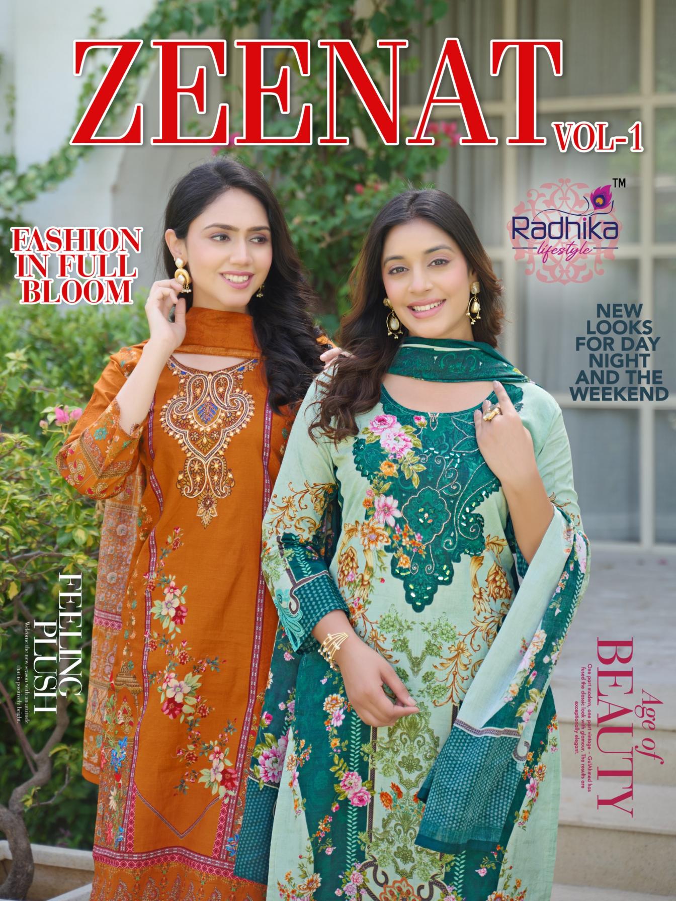 zeenat vol 1 by radhika lifestyle cotton full stitch classic suit for womens 