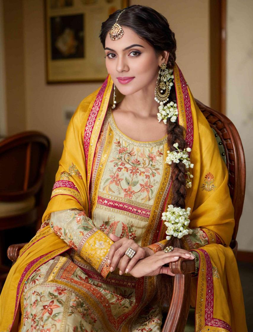 zeeya vol 3 readymade party wear jacquard chinon plazzo kurti with dupatta 