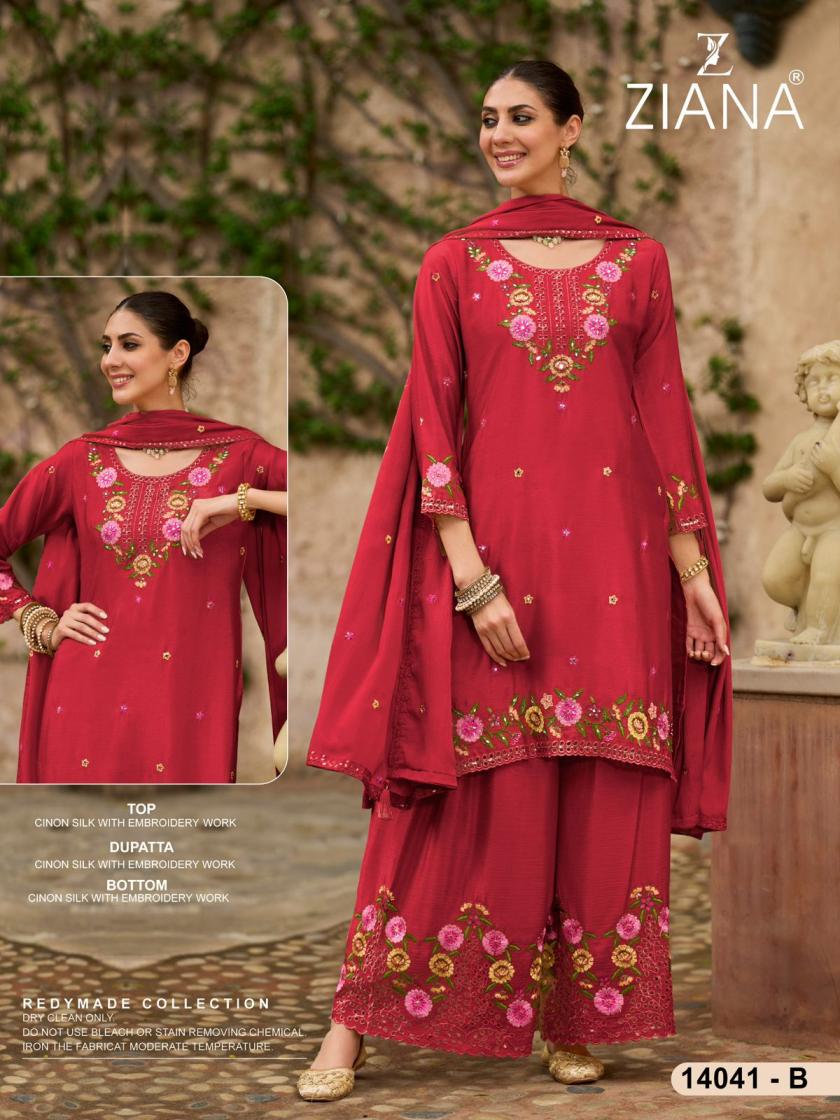 ziana 14041 readymade chinon silk pakistani designer combo plazzo suits 