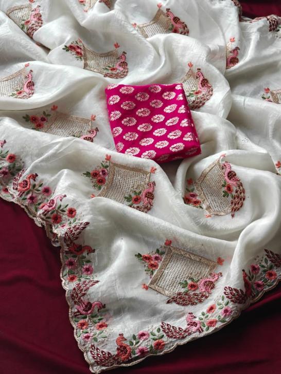 1001 popular design crush shivroski work sarees supplier 