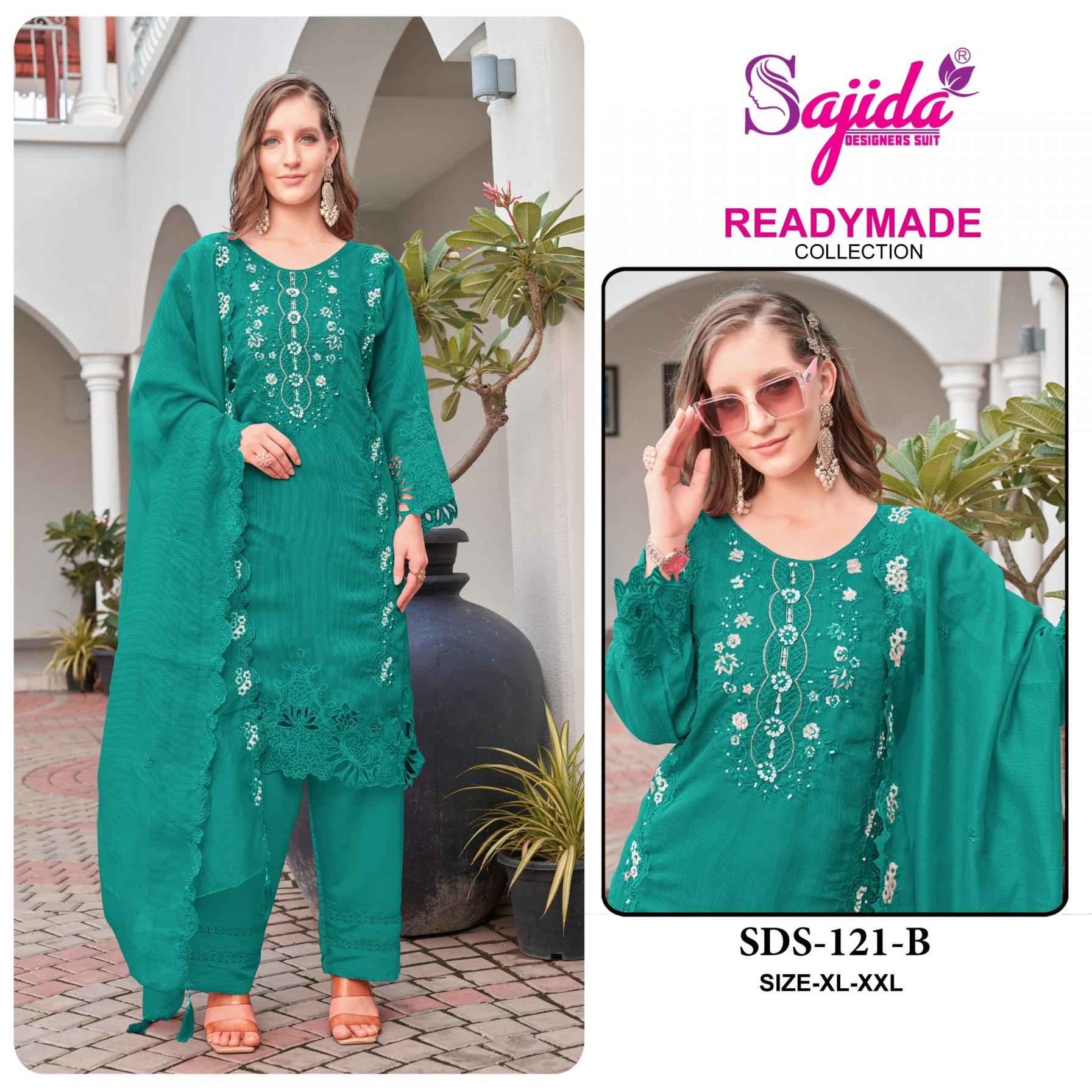 121 by sajida designer readymade viscose organza pakistani big size suit for womens 