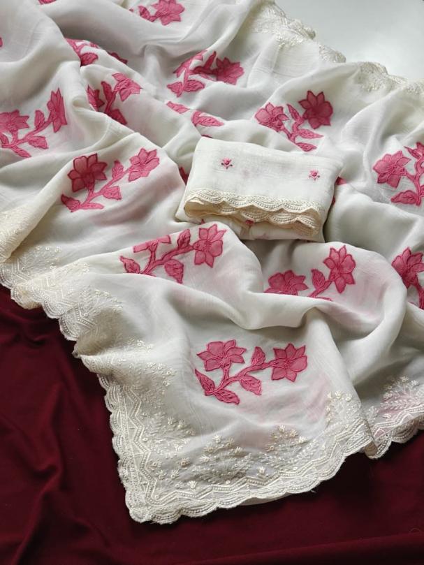 2001 crunchy embroidery work elegant style sarees