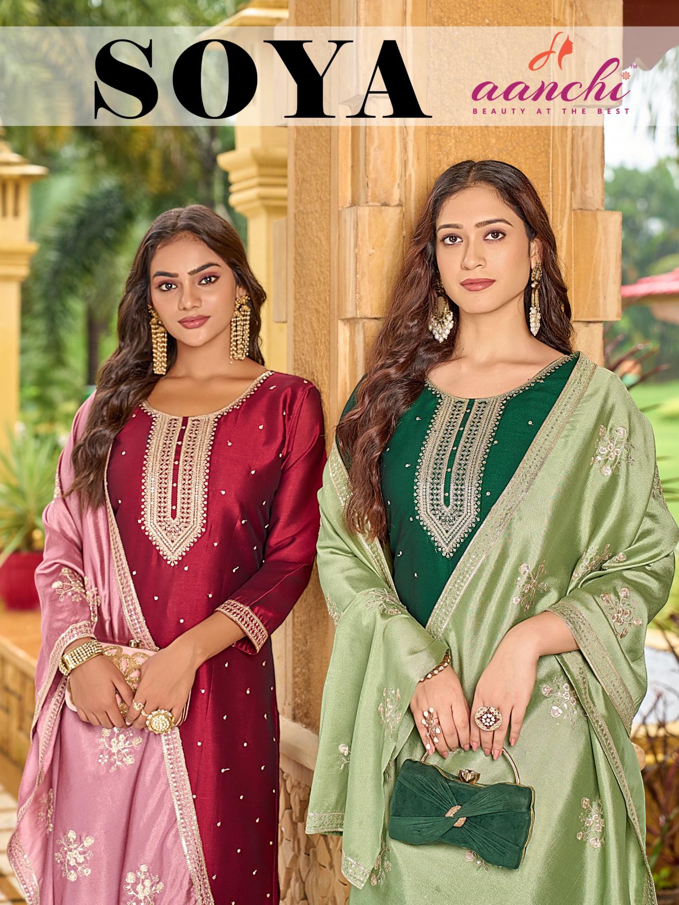 aanchi soya crystal silk readymade unique colours suit for womens 