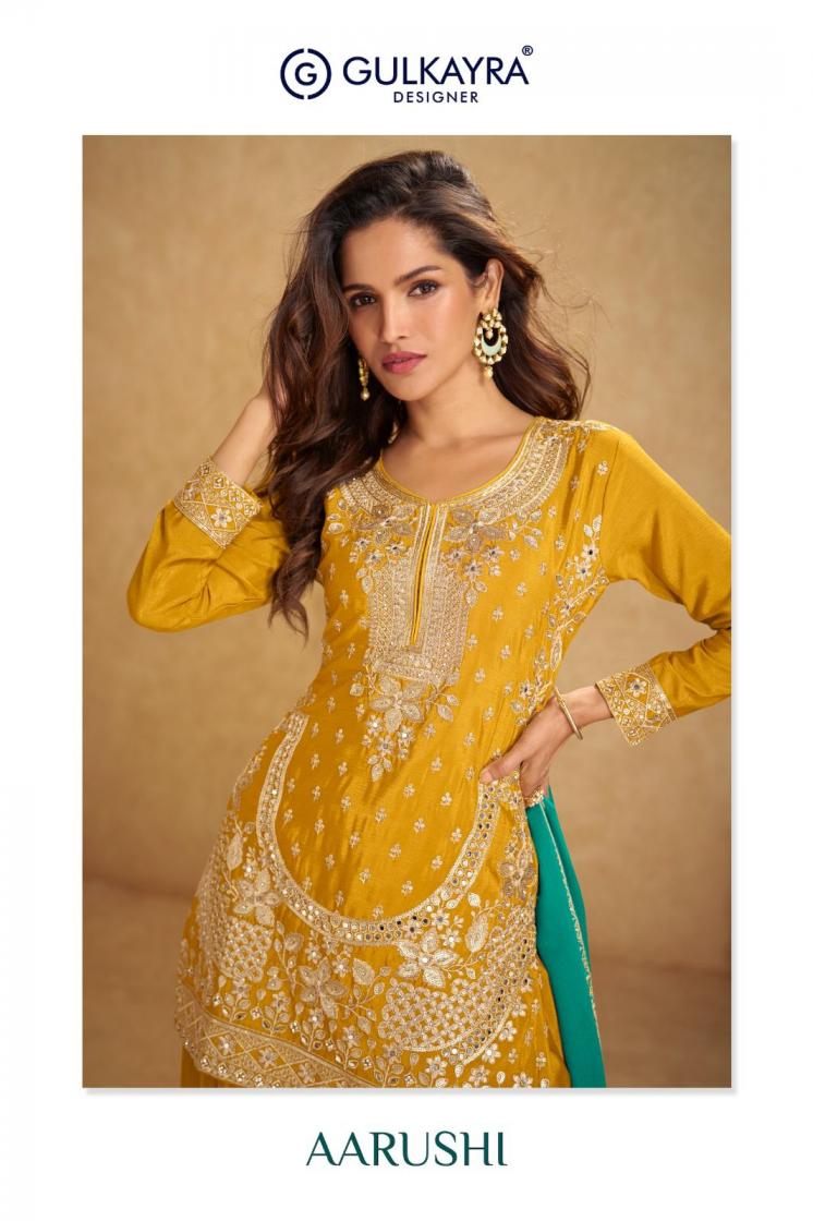 aarushi by gulkayra designer chinon fully stitch premium plazzo suit for womens 