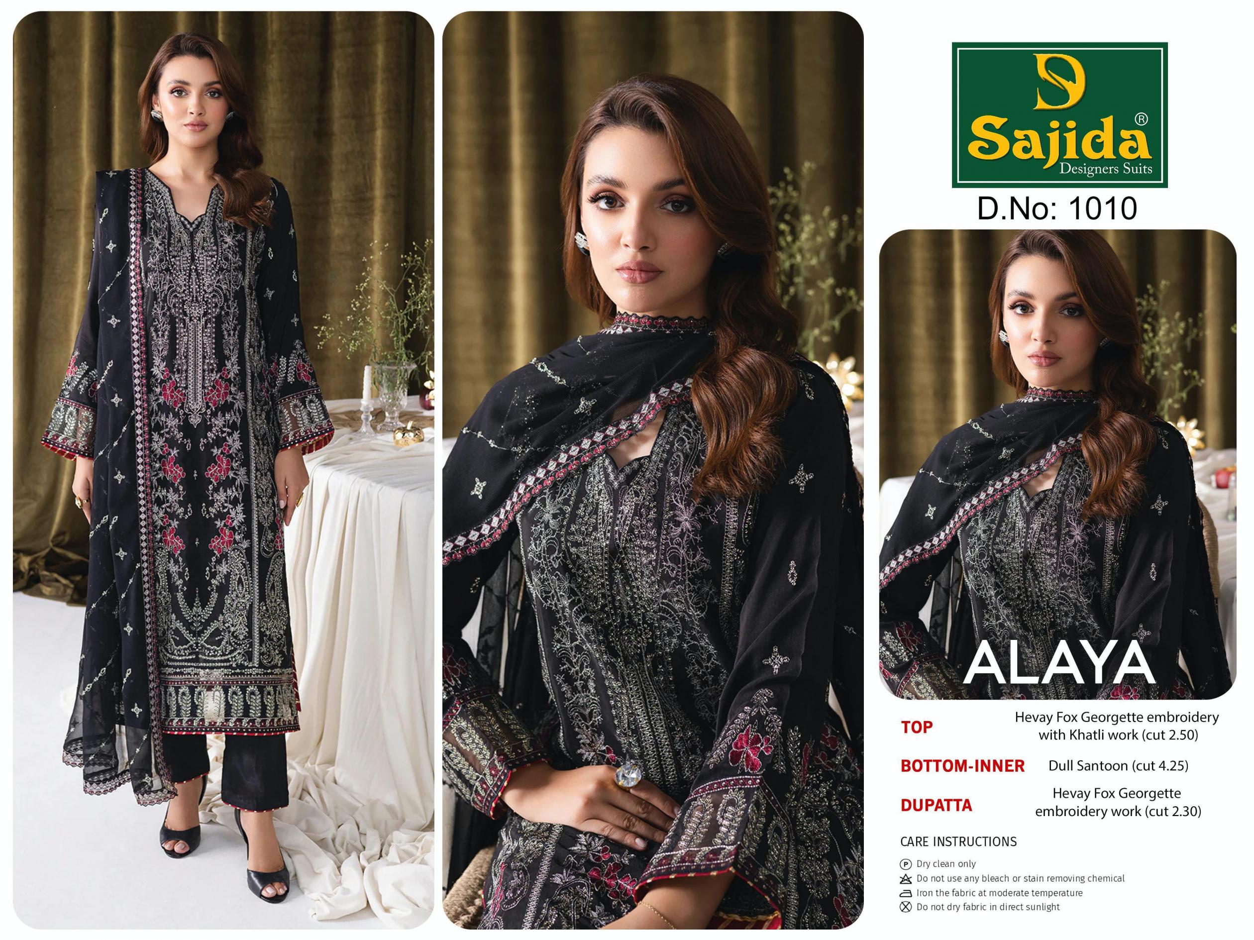 alaya vol 1 by sajida designer 1010 georgette designer pakistani suit for womens 