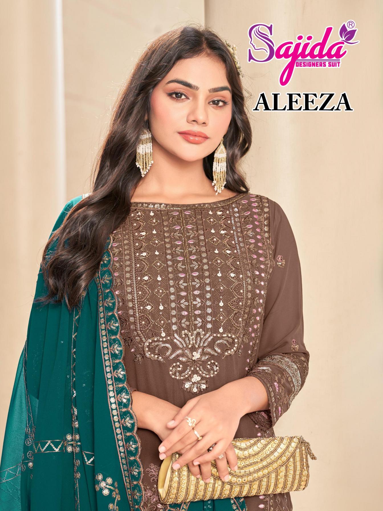 aleeza by sajida designer readymade georgette pakistani big size best rate 3pcs dress