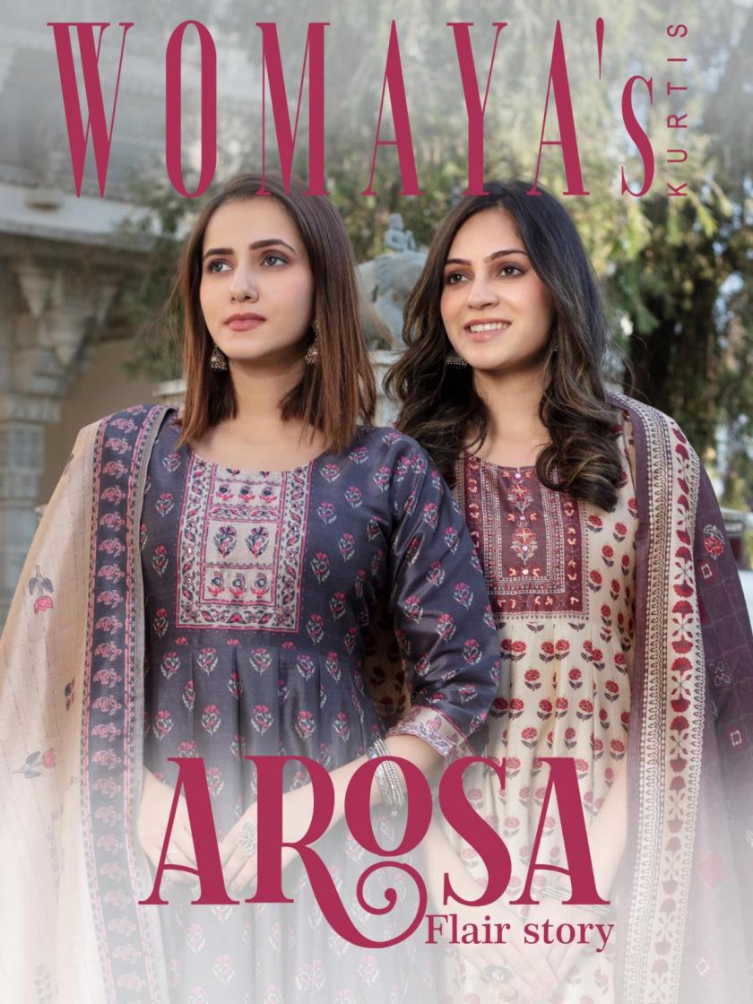 arosa flair vol 1 by womaya chiku silk readymade combo gown with dupatta online  