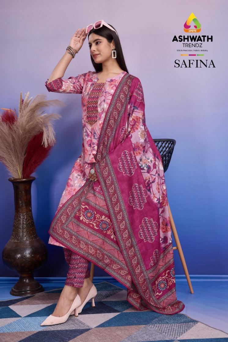 ashwath trendz safina saffron silk combo set readymade fancy suit for girls
