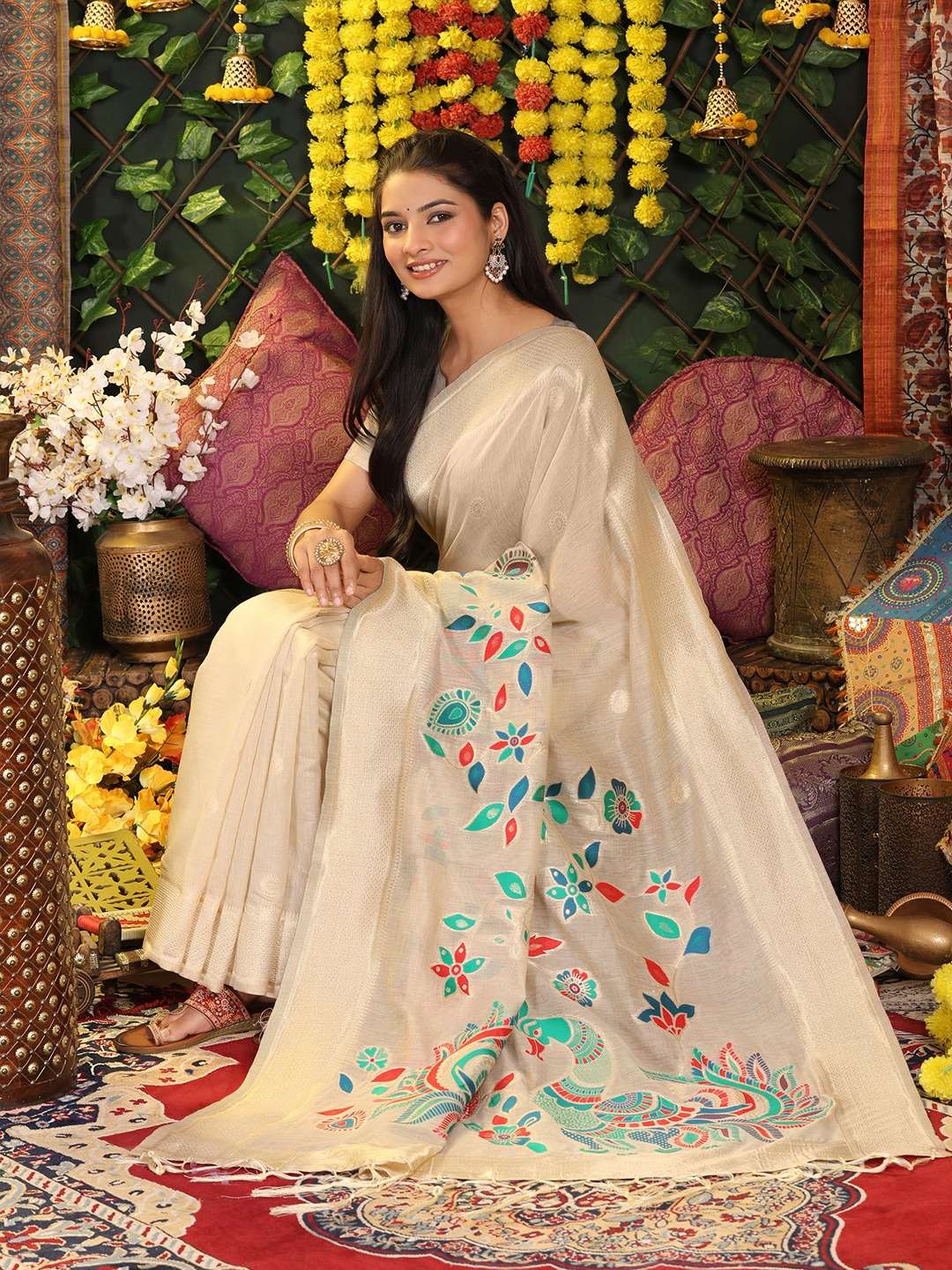 AVYUKTA by Astita fancy designer linen Cotton fabric saree with wholesale saree with latkan 