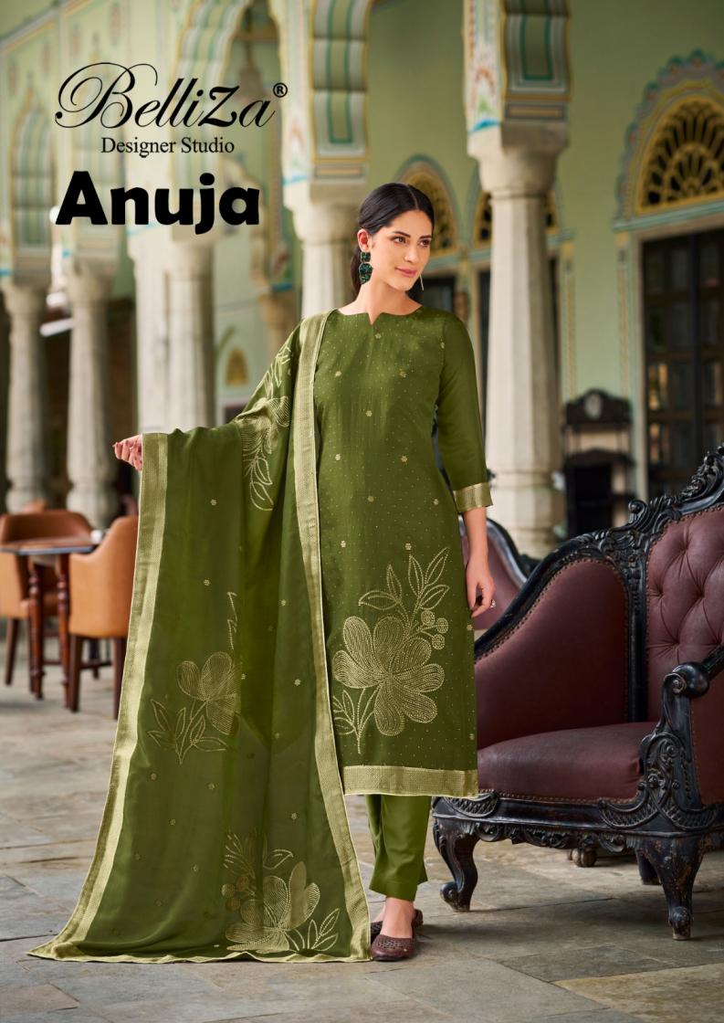 belliza designer anuja viscose dola silk jacquard readymade big size 3pcs dress
