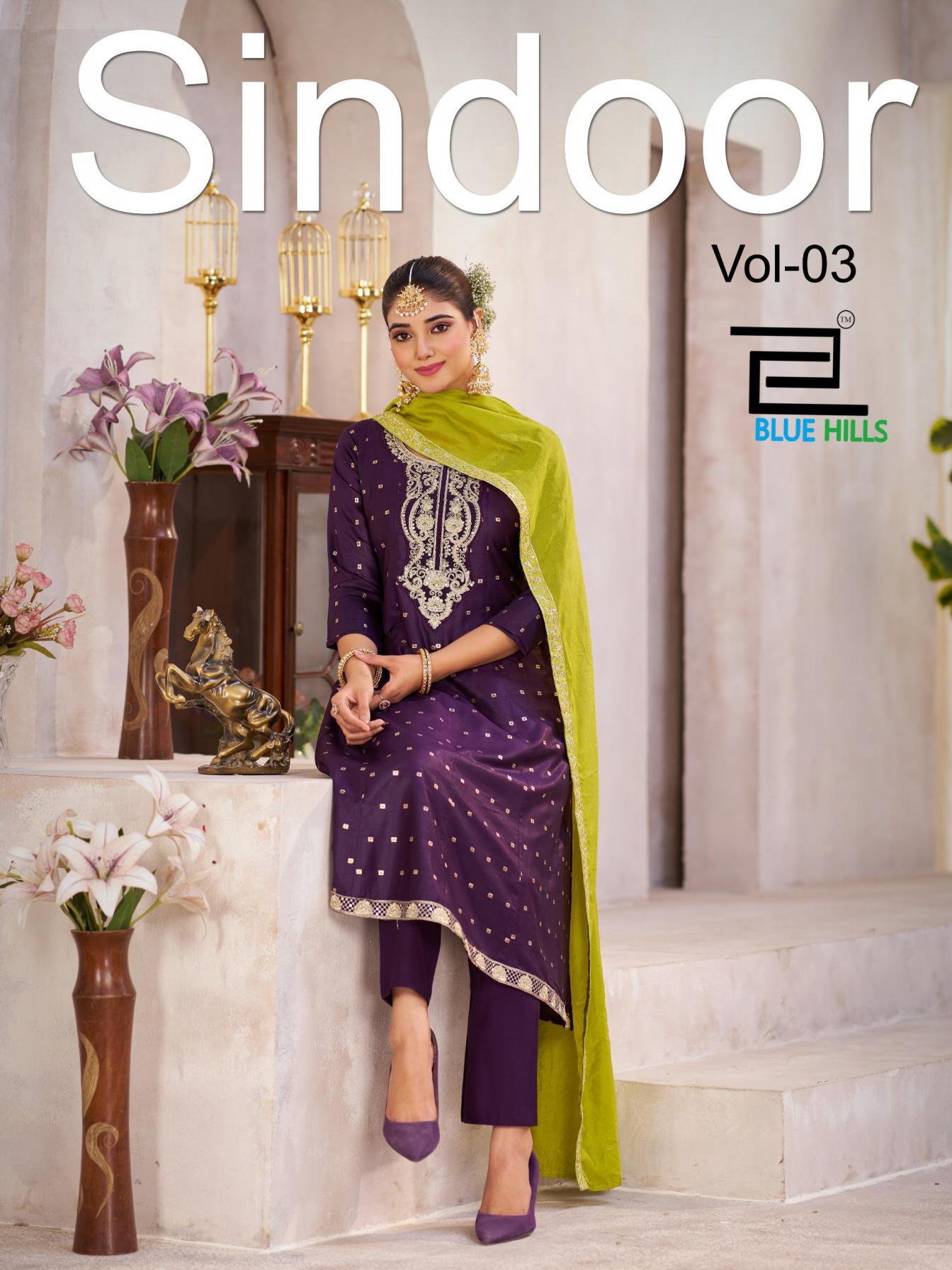 blue hills sindoor vol 3 elegant style chanderi fully stitch plus size 3pcs dress best price 