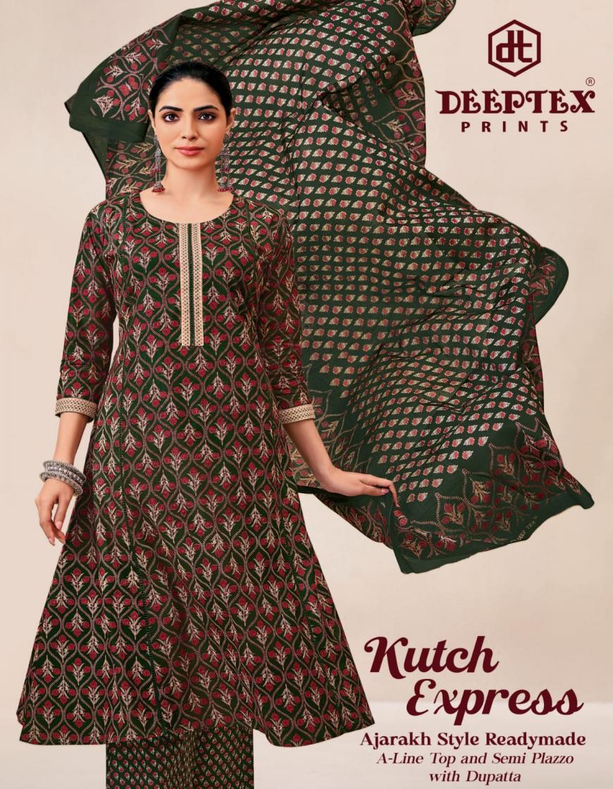deeptex prints point 8 kutch express cotton a-line readymade big size daily wear plazzo suit 