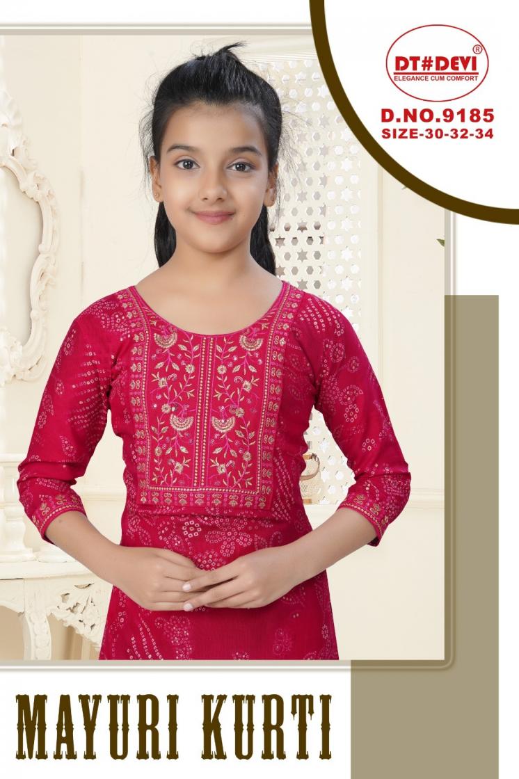 dt devi mayuri kurti 9185 rayon full stitch combo kids kurti 