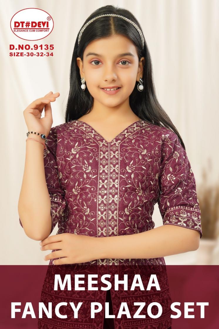 dt devi meeshaa 9135 star georgette full stitch kids fancy combo plazzo sets