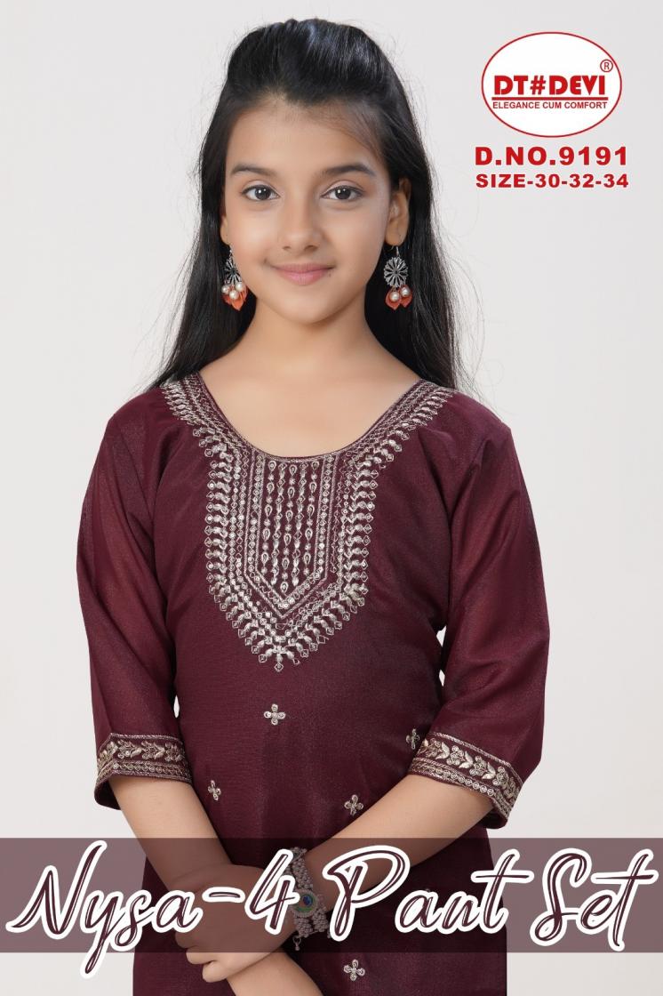 dt devi nysa vol 4 pant set 9191 star georgette fully stitch kids combo suits 