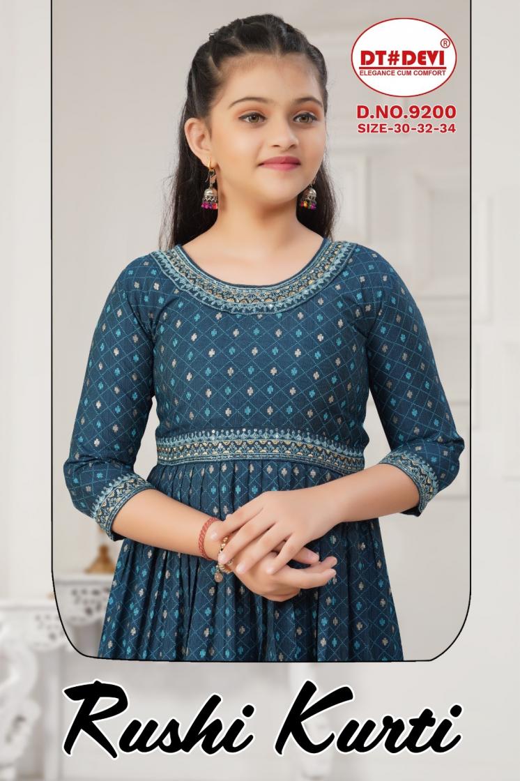 dt devi rushi 9200 vetican readymade fancy combo kids kurtis 