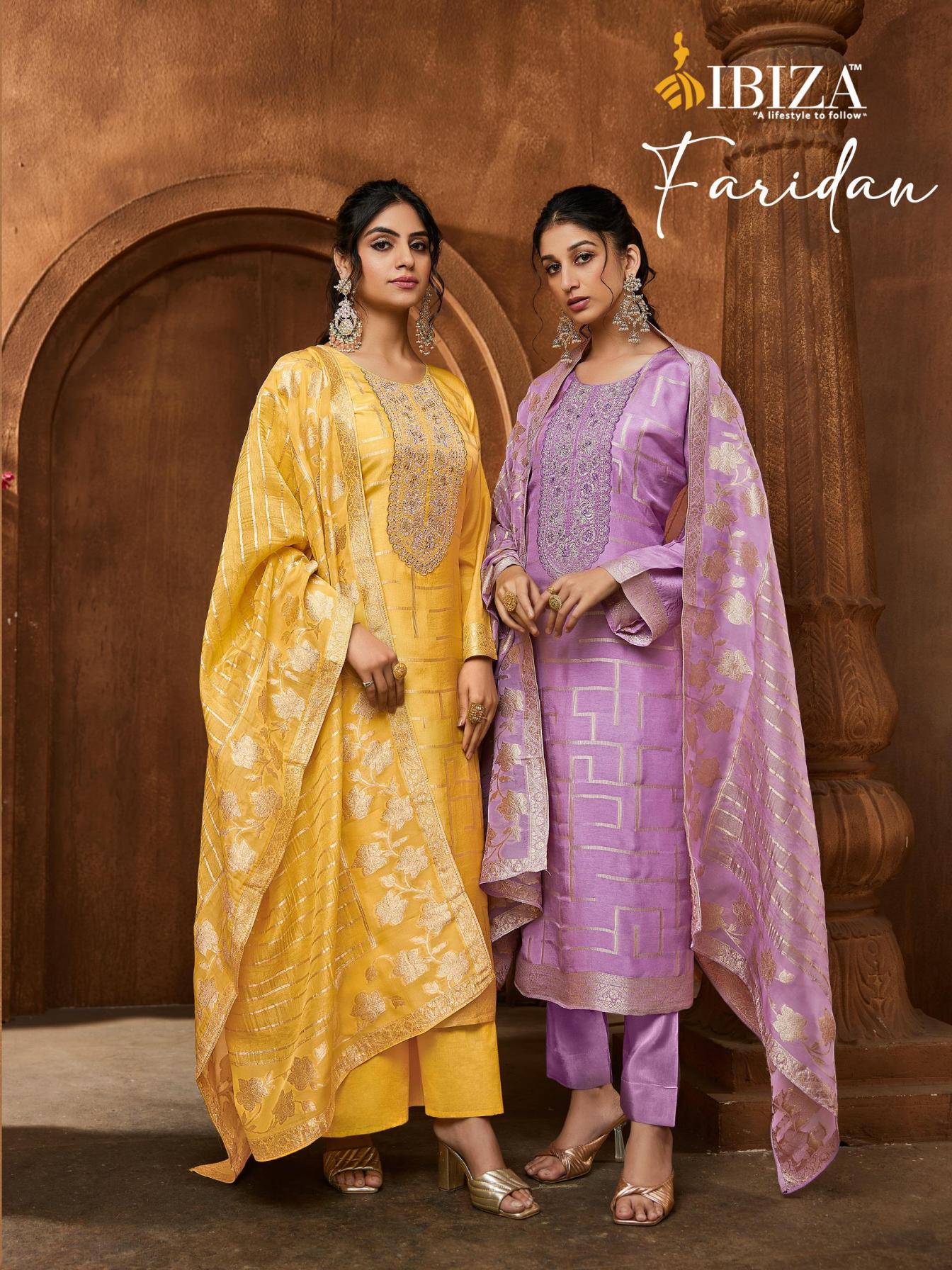 faridan by ibiza amazing rasiyan silk jacquard dress materials 