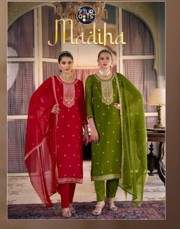 fourdots madiha attractive look crush silk 3pcs dress