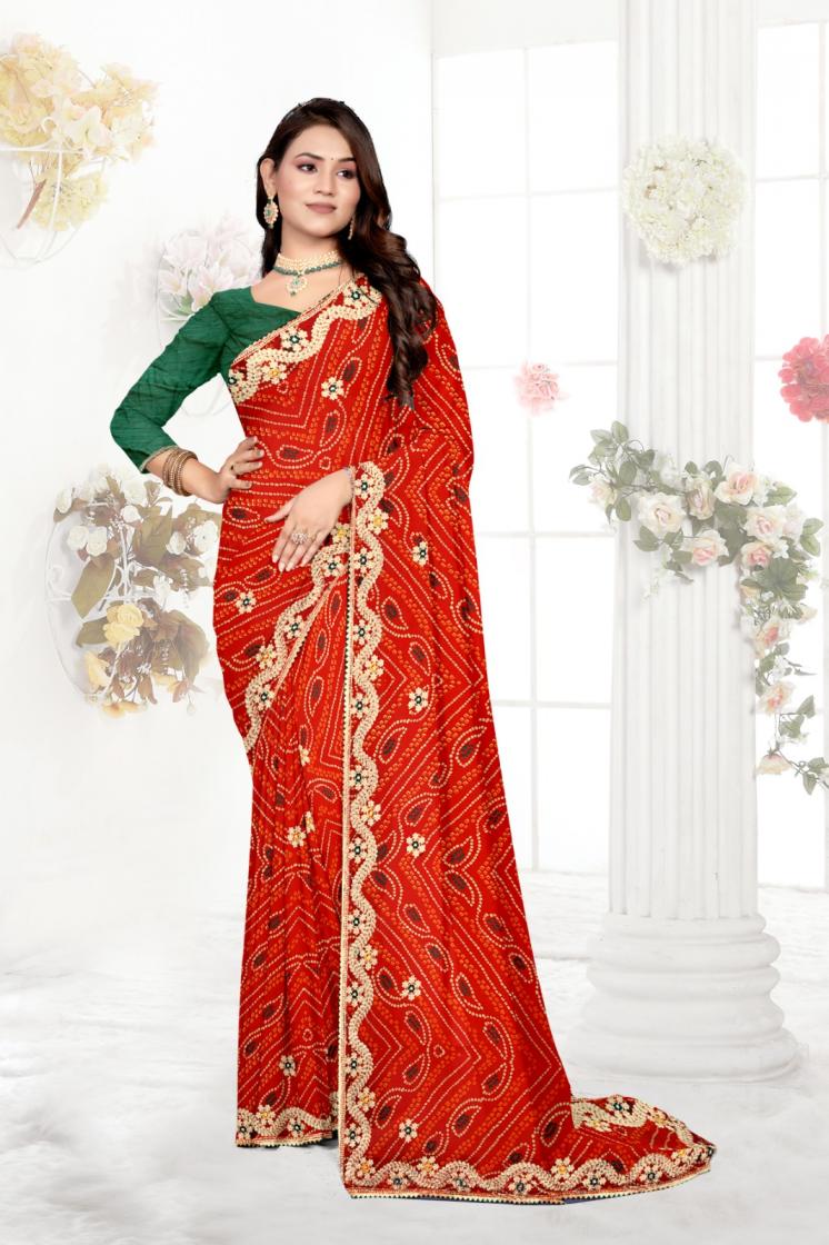 georgette bandhani pretty look best wholesale rate saree 