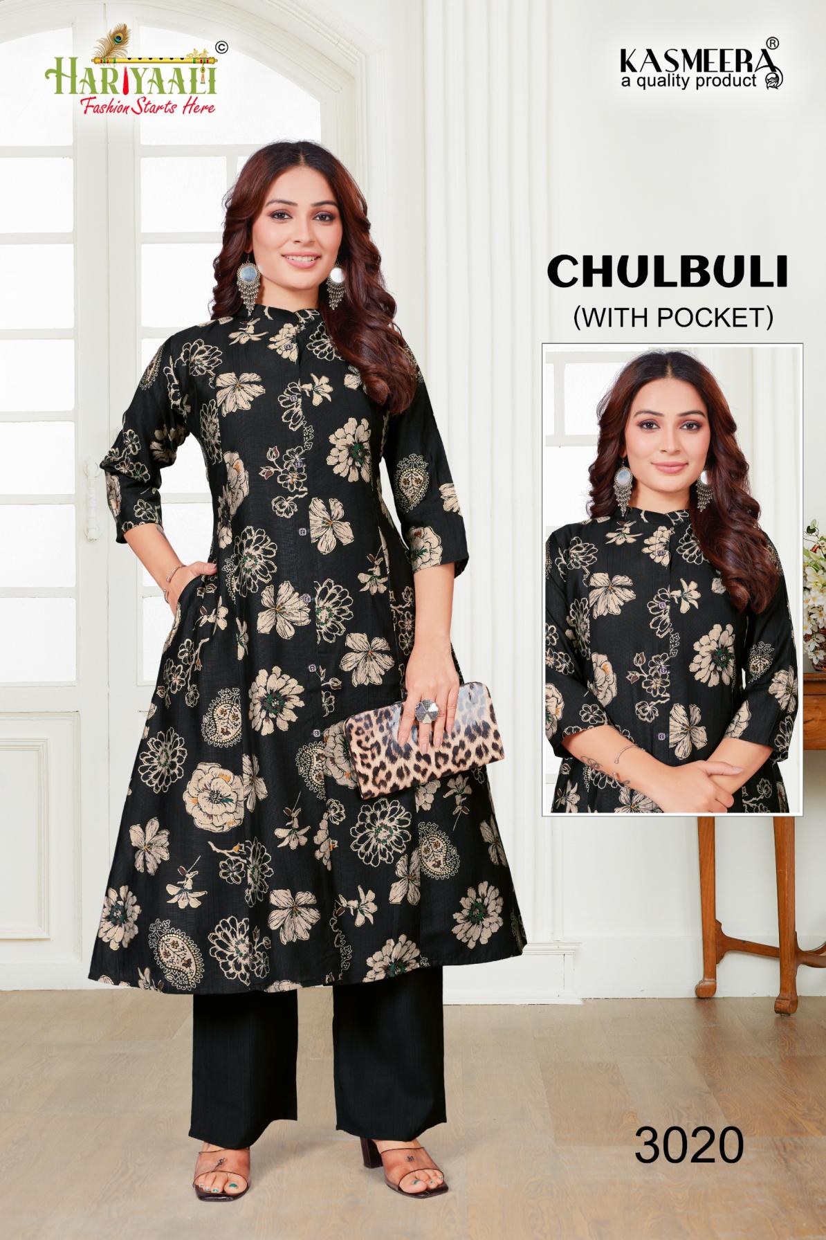 hariyaali chulbuli vol 3 full stitch vertican silk combo kurti with pant 