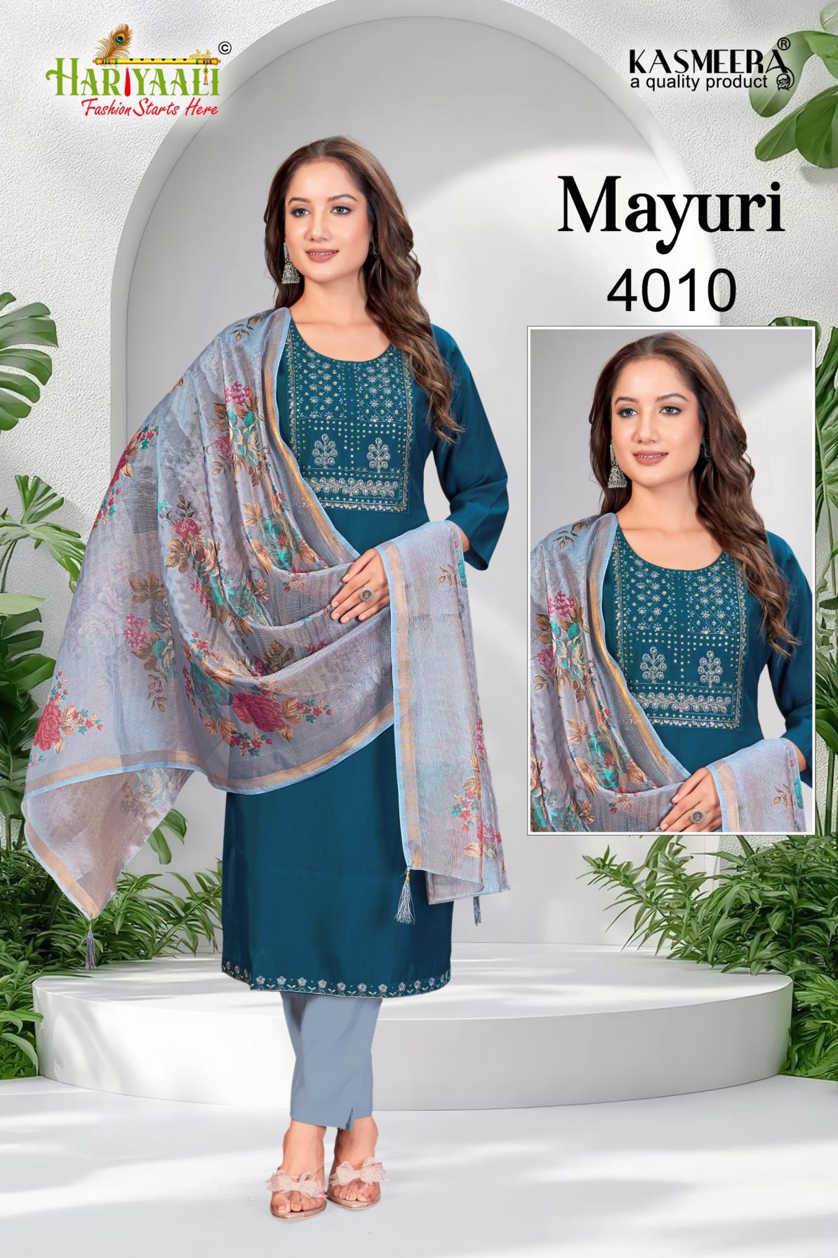 hariyaali mayuri vol 4 silk hit design fully stitch combo set 3pcs dress