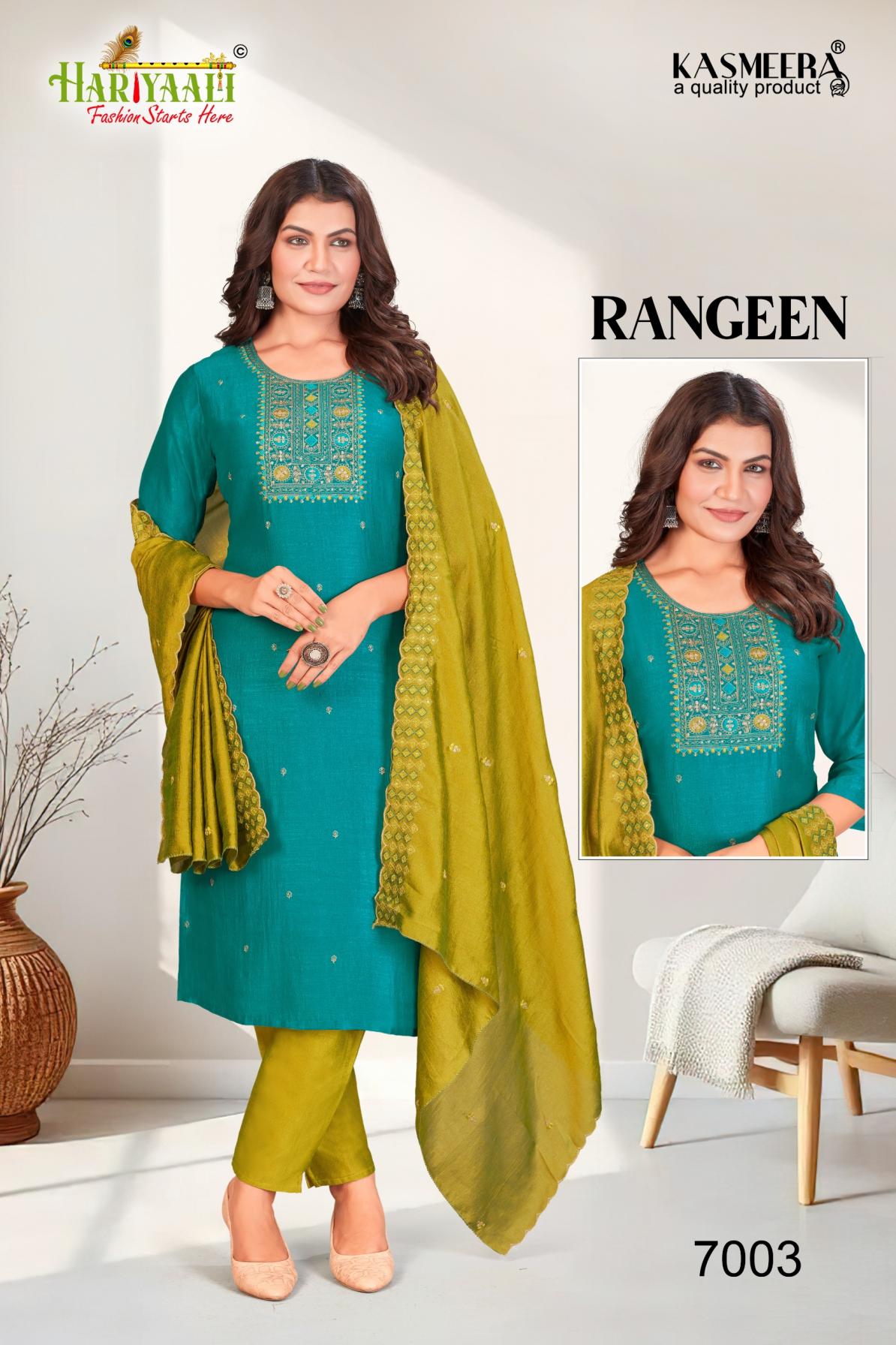 hariyaali rangeen vol 7 fully stitch vichitra blooming silk combo 3pcs dress