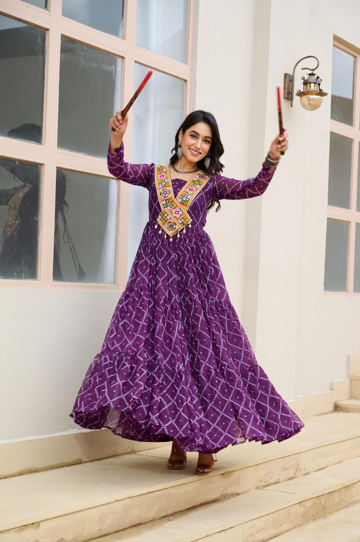ka 1191 navratri special bandhani Print readymade stylish gown for girls 