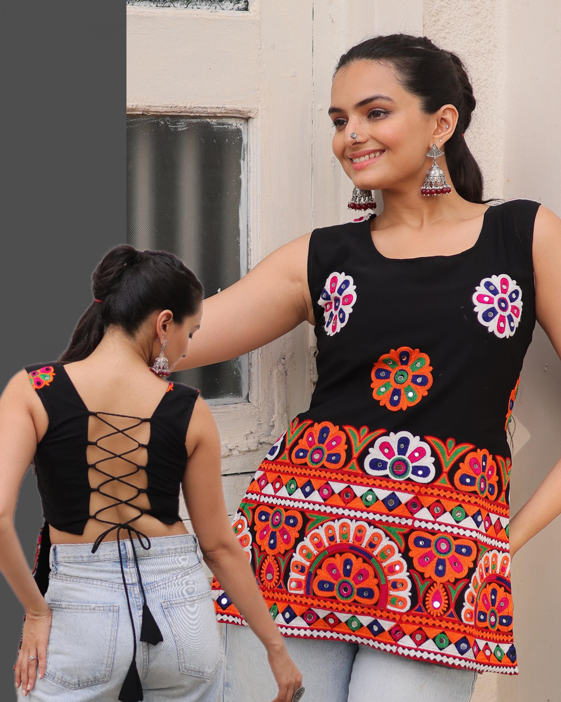 ka 1196 fully stitch georgette gamthi work stylish navratri tops for girls 