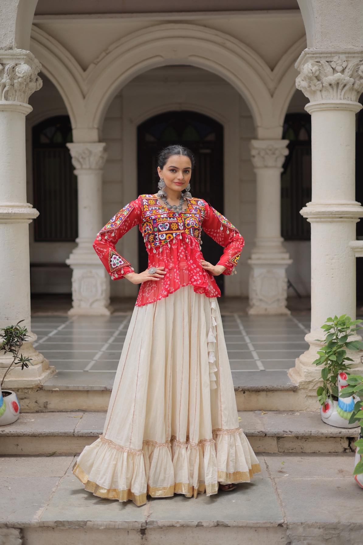 ka 5044 attractive look fully stitch navratri kora cotton lehengas 