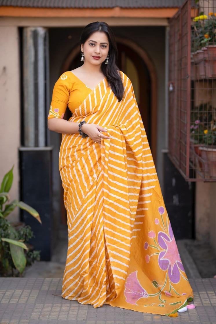 kc 409 magic leheriya chanderi cotton daily wear saree for best price 