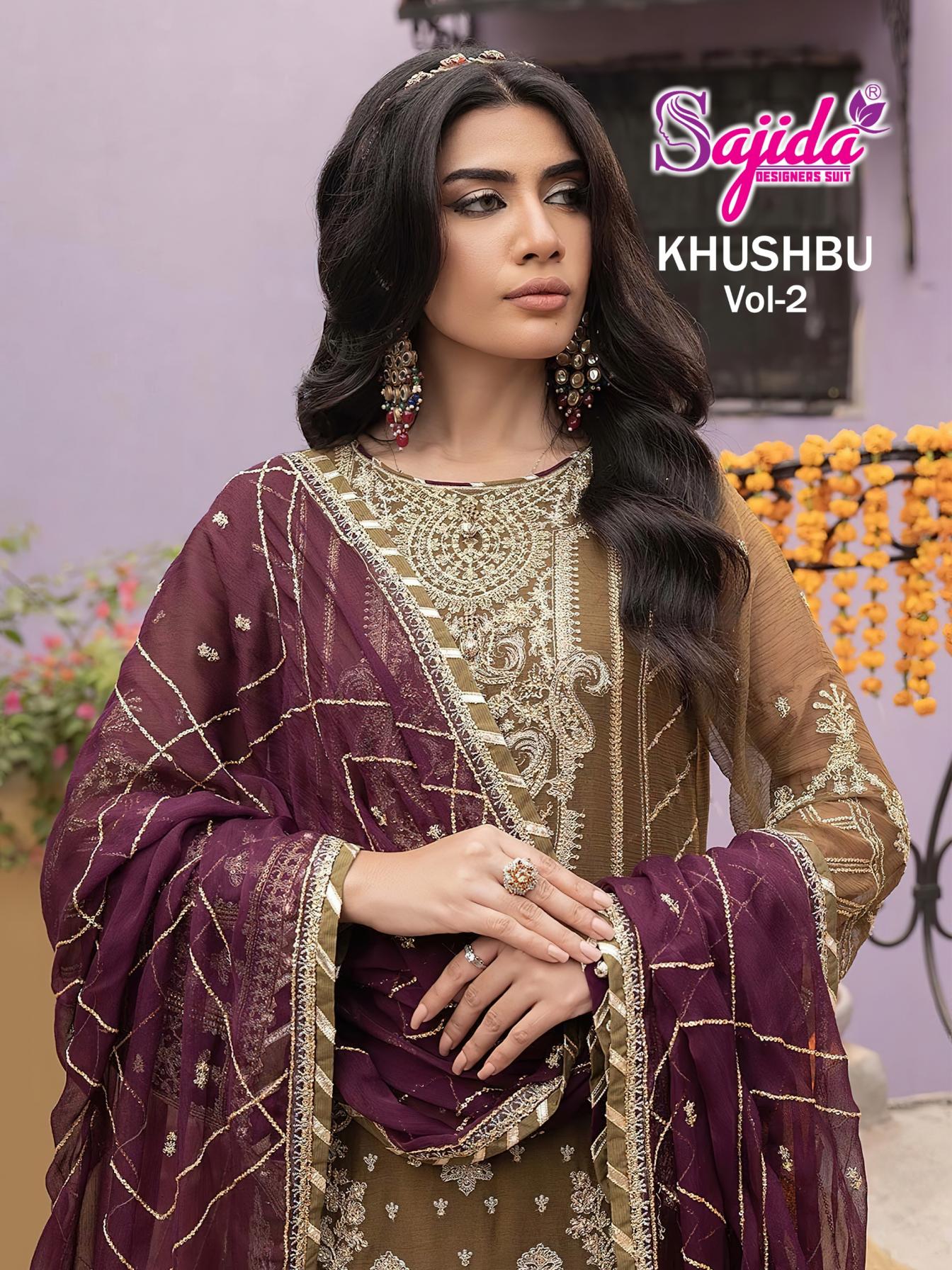 khushbu vol 2 by sajida designer georgette pakistani 3pcs dress
