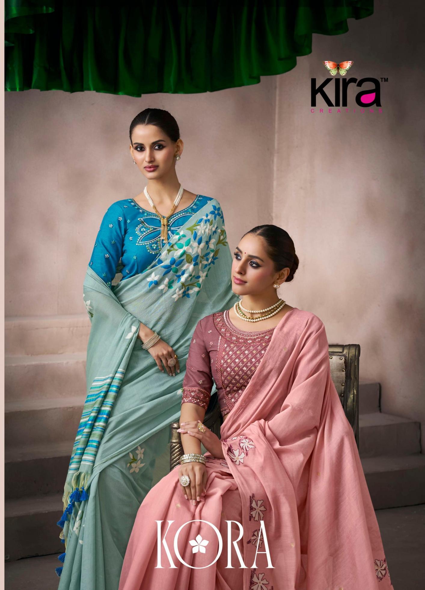 kira creation kora attractive look fancy saree for womens 