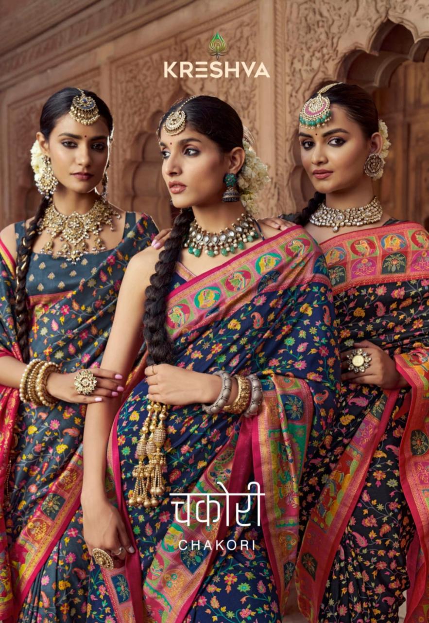 kreshva chakori silk pashmina designer saree wholesaler 