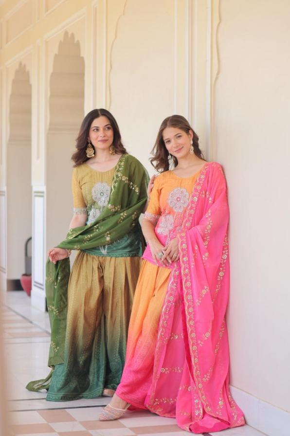 lw 9251 hit design readymade chinon top sharara dupatta wholesaler 