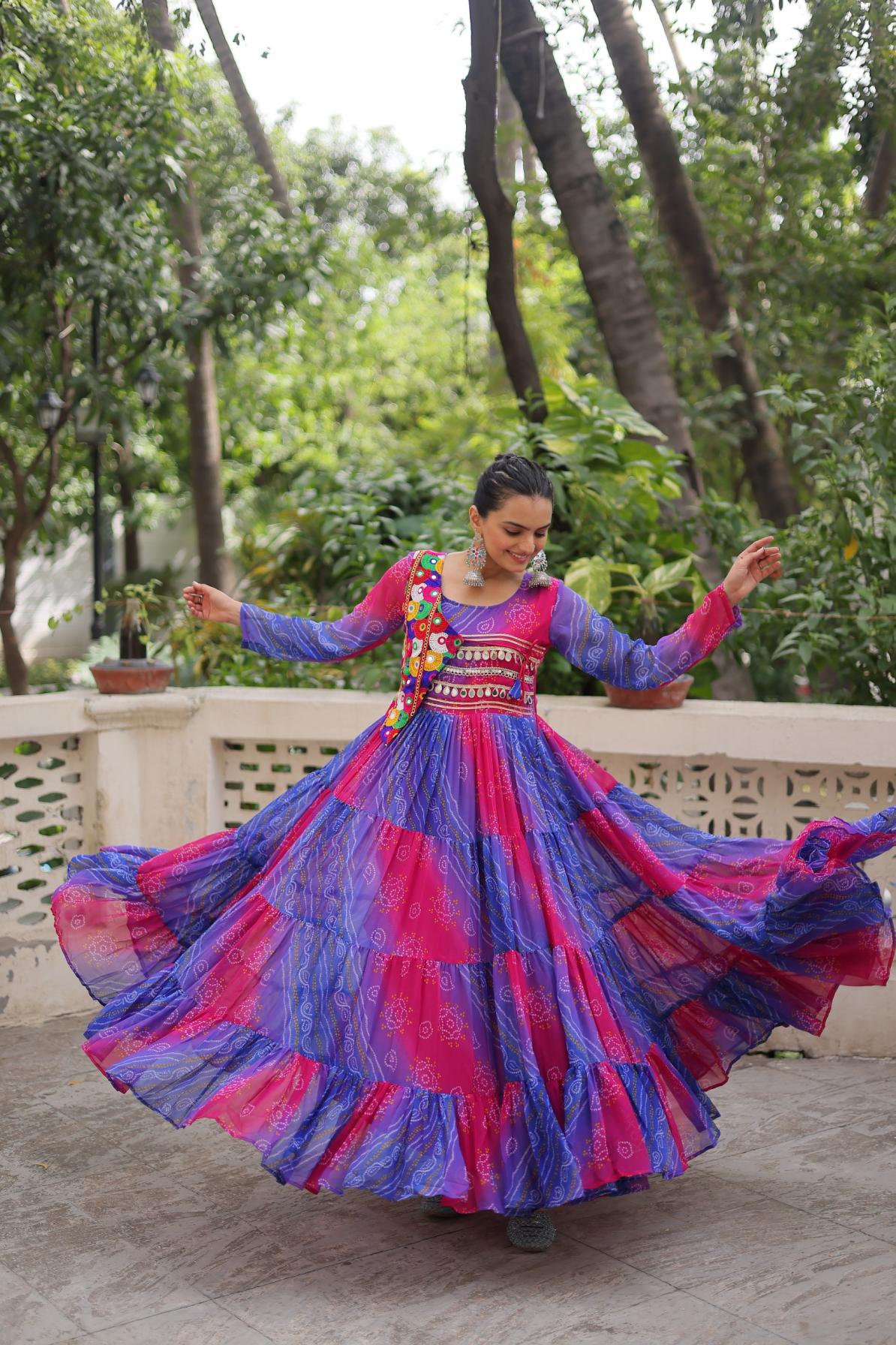 lw 9263 georgette laheriya bandhej print navratri readymade gown for girls 