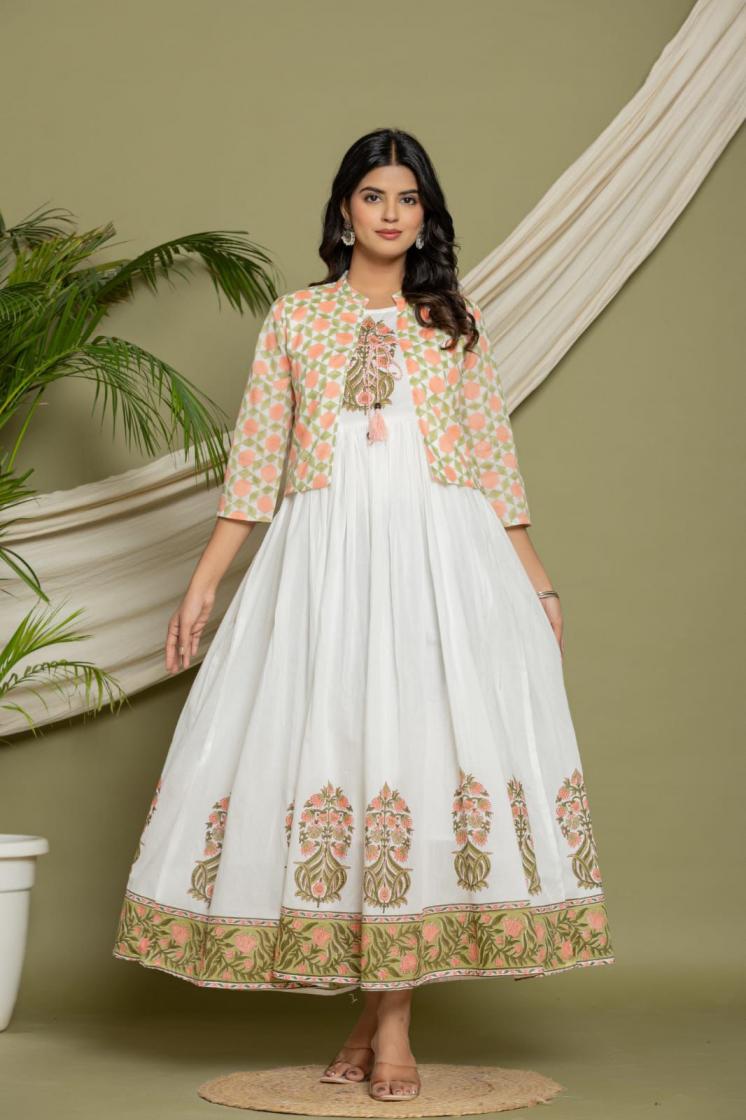 modern hit design full stitch cotton mul mul long flair combo gowns 