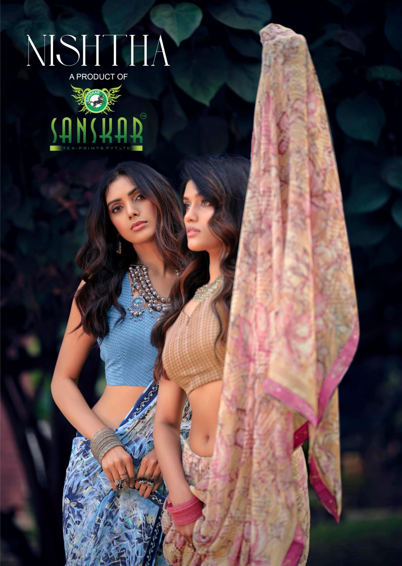 nistha by sanskar tex prints georgette shop trendy sarees 